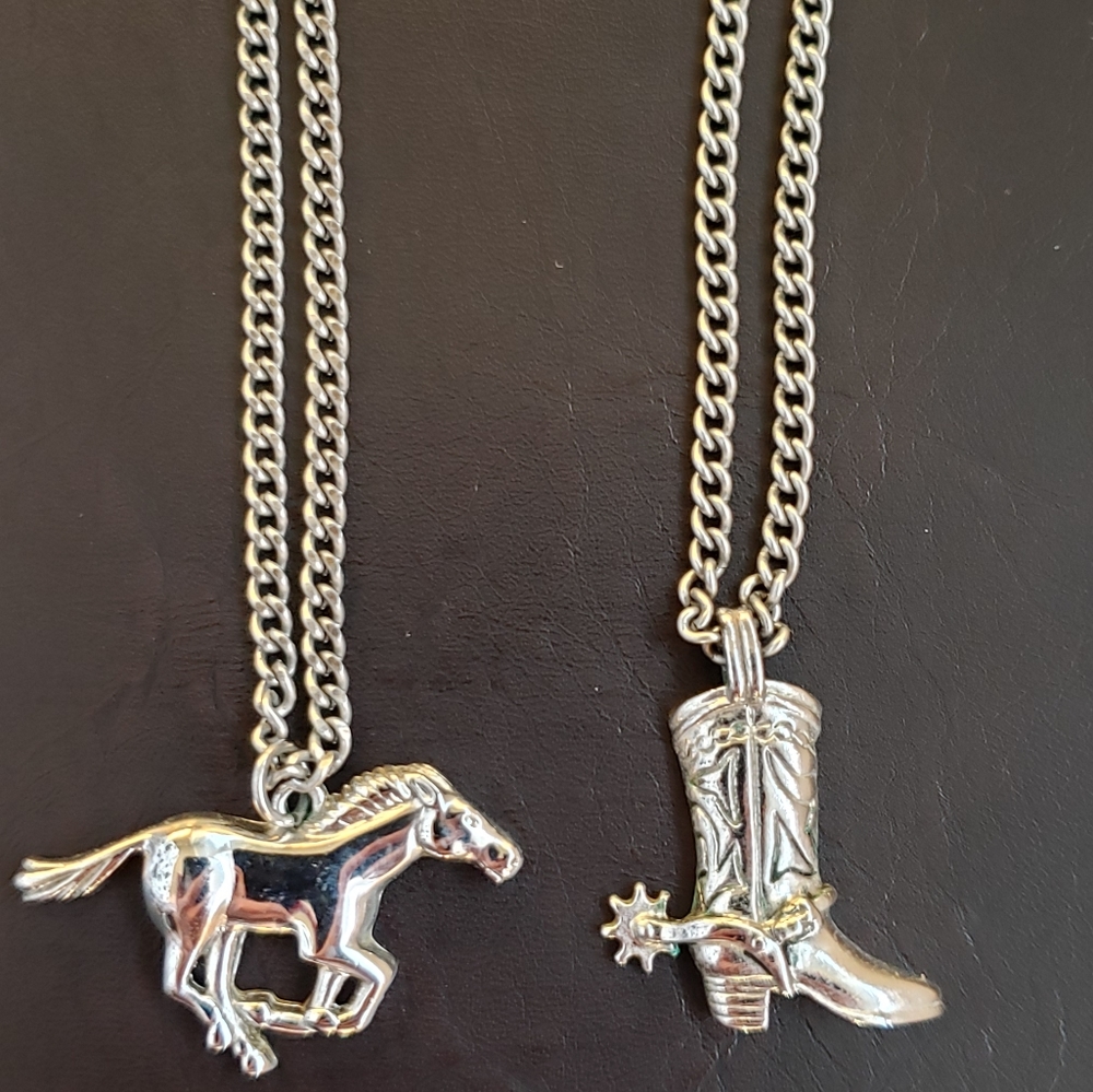 Vintage 80's Horse Cowboy Boot Necklaces